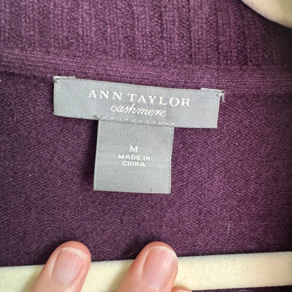 Ann Taylor Cashmere Cardigan Plum Purple Shawl Collar Button Front Sweater M - Picture 3 of 10